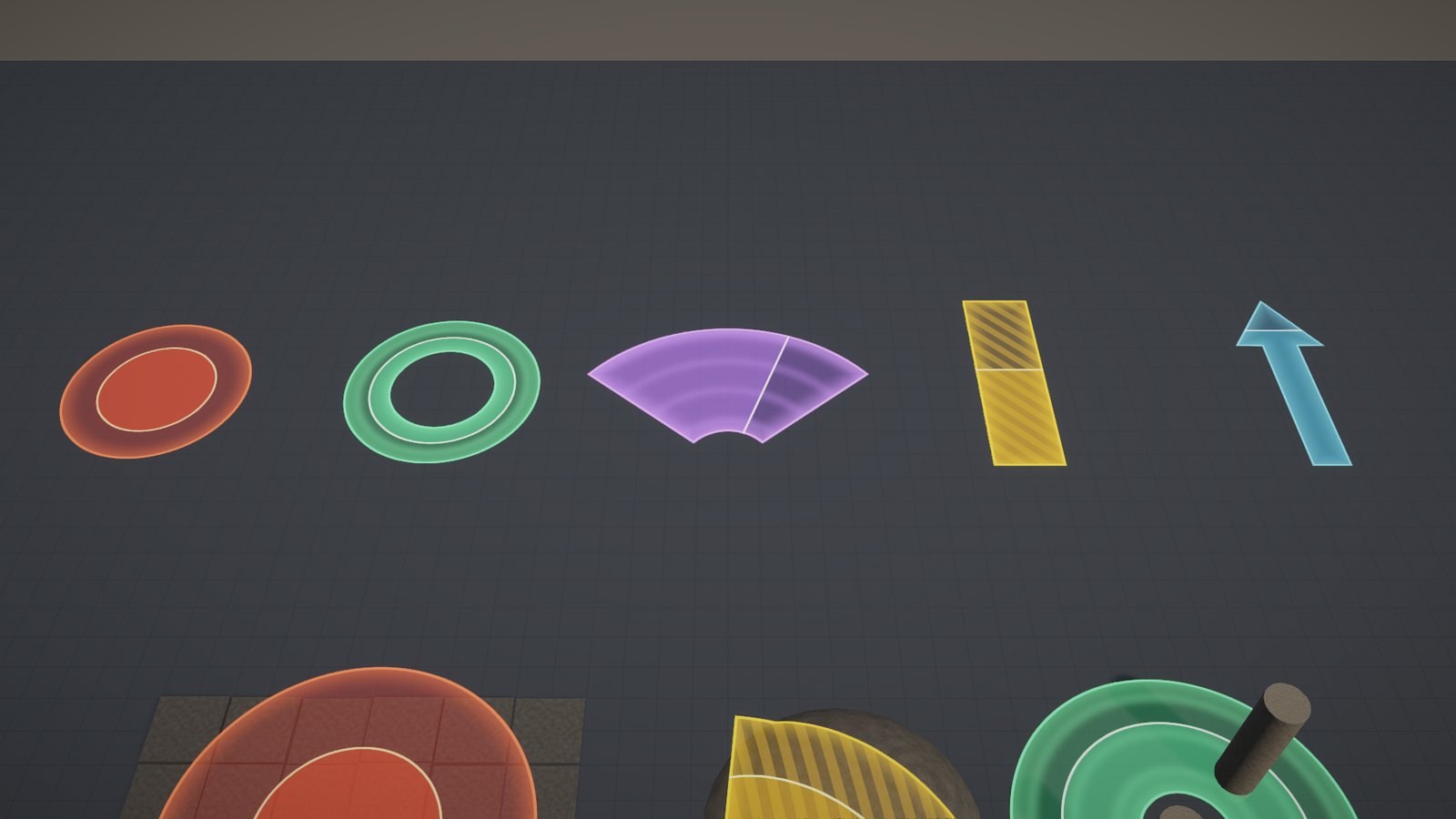 Circle, ring, cone, line and arrow