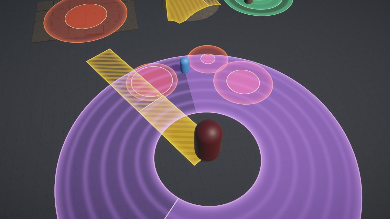 Ground Telegraphs: a boss casting area attacks shown as ground indicators